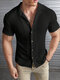 Mens Solid Casual Revere Collar Short Sleeve Shirts - Black