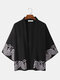 Mens Chinoiserie Waves Pattern Open Front Drop Shoulder Kimono - Black