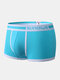 Men Plain Pouch Patchwork Underwear Cozy Breathable Cotton Stretch Boxer Briefs - Light Blue