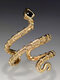 Vintage entalhado enrolado em forma de cobra embutido Black anel de zircão ajustável de cobre banhado a ouro 18K com abertura - Ouro