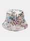Unisex Cotton Letters Graffiti Pattern Printing Fashion Sunscreen Bucket Hat - Beige