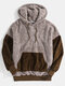 Mens Fleece Patchwork Casual Fluffy Pouch Pocket Hoodie - Brown