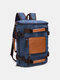 Men Vintage Canvas Multifunction Large Capacity Color Matching Travel Backpack - Blue