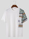 Mens Vintage Geometric Print Patchwork Crew Neck Short Sleeve T-Shirts - White