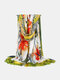 Women Cotton Linen Colorful Edge Daffodil Print Dual-use Casual Shawl Scarf - Yellow