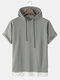 Mens Contrast Faux Twinset Loose Casual Short Sleeve Hooded T-Shirts - Gray