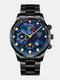7 Colors Alloy Stainless Steel Men Business Watch Luminous Pointer Calendar Quartz Watch - Black Band Blue Dial Gold Pointe