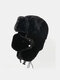 Men Faux Rabbit Fur Dacron Solid Mouth Mask Ear Protection Windproof Thicken Cold-proof Trapper Hat - Black