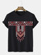 T-shirt à manches courtes et col rond pour homme, imprimé ethnique floral et géométrique, hiver - Noir