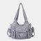 Women Multi-Pocket Crossbody Bag Soft Leather Shoulder Bag - Gray