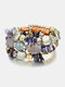 Vintage Irregular Multi-shape Beaded Multi-layer Winding Elastic Alloy Crystal Acrylic Bracelet - Purple