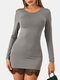 Solid Color Lace Patchwork Bodycon Mini Dress For Women - Gray