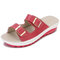 Candy Color Leather Buckle Metal Color Match Platform Beach Sandals Slippers - Rose