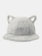Women Lamb Wool Cartoon Cat Ear Shape Decor Thicken Warm Thermal Hat Bucket Hat - Gray