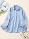 Check Pattern Tie-up At Cuffs Long Sleeve Lapel Blouse - Blue