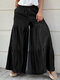Plus Size Solid Elastic Waist Pocket Tiered Palazzo Pants - Black