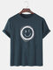 Mens Cartoon Smile Face Print Cotton Casual Short Sleeve T-Shirts - Blue
