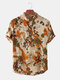 Mens Floral Printed Stand Collar Casual Short Sleeve Henley Shirts - As Picture