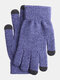 Men Color Mixing Knitted Plus Velvet Cold Proof Warmth Touch Screen Full-finger Gloves - Navy