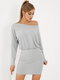 Solid One Shoulder Irregular Long Sleeve Casual Dress - Gray