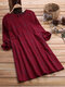 Plaid Long Sleeve Loose Crew Neck Plus Size Vintage Dress - Red