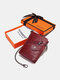 Men Genuine Leather Cowhide RFID Anti-theft Zipper Chain Card Holder Wallet - Red Wallet +Box