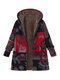 Printed Hooded Pockets Plus Size Coat for Women - Red