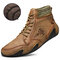 Men Handmade Soft Slip Resistant Warm Lined Leather Ankle Boots - Khaki