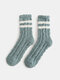 5 Pairs Women Coral Fleece Jacquard Two Stripes Thickened Warmth Socks - Green