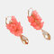 Vintage Patchwork Stereoscopic Flower Tassel Earrings Crystal Pendant Stud Earrings  - Pink
