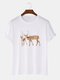 Plus Size Mens Deer Oil Painting Print Casual O-Neck Cotton T-Shirt - White
