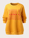 Plus Size O-neck Letter Long Sleeve Sweatshirt - Yellow