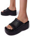 Plus Size Women Casual Summer Beach Vacation Wedges Slippers - Black