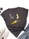 Banana Print Short Sleeve O-neck Loose Casual T-shirt For Women - Meteor Gray