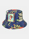 Women Cotton Double-sided Wearable Cartoon Calico Pattern Print Casual Sunshade Bucket Hat - Navy