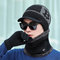 Men's Scarf Hat Gloves Three-piece Suit Knit Windproof Cap Plus Thickening Scarf Wool Hat  - Black