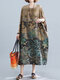 Floral Print Batting Sleeve Loose Vintage Maxi Dress For Women - Apricot
