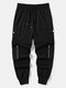 Mens Solid Color Multi Pocket Loose Drawstring Cargo Pants - Black