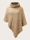 Plus Size Solid Asymmetrical High Neck Loose Cape Sweater - Khaki