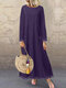 महिला लेस पैचवर्क डबल पॉकेट लंबी आस्तीन वाली कैज़ुअल ड्रेस - बैंगनी