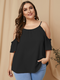 Solid Color Off Shoulder Ruffle Sleeve Plus Size Blouse for Women - Black