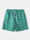 Funny Fish Pattern Swim Shorts Green Cute Casual Shorts Beachwear for Men - Green