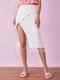 Solid Slit Tassel Hem Irregular Skirt For Women - White