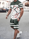 Mens Japanese Cherry Blossoms Print Striped Patchwork Two Pieces Outfits - Green