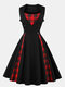 Plaid Print Patchwork Sleeveless Square Collar Plus Size Vintage Dress - Black