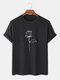 Mens Rose Print O-Neck Cotton Plain Casual Short Sleeve T-Shirts - Black