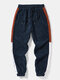 Mens Corduroy Colorblock Patchwork Pocket Drawstring Cuffed Pants - Navy