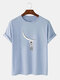 Mens Cotton Astronaut Print Solid Color Light Round Neck T-Shirts - Blue