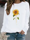 Flower Print Long Sleeve O-neck Casual Sweatshirt For Women - White