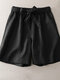 Solid Casual Wide Leg Shorts With Belt For Women - Black